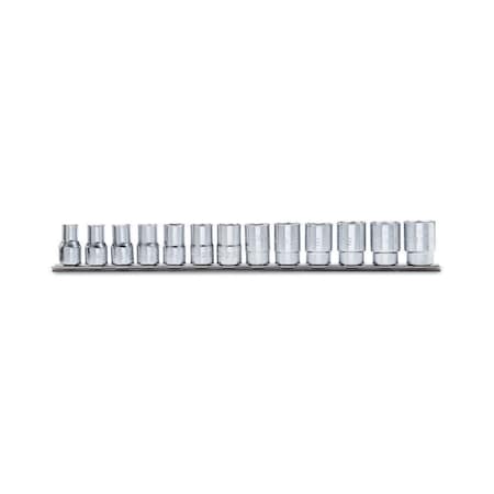 Beta 910A-AS/SB13 Set of 13 3/8 in Drive 6-Point Sockets Rail, SAE 1/4 in - 7/8 in 009100295